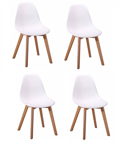 4 Stühle Skandinavisches Design – ergonomisch geformte Sitzfläche – Füße aus Buchenholz – Collection dawy weiß