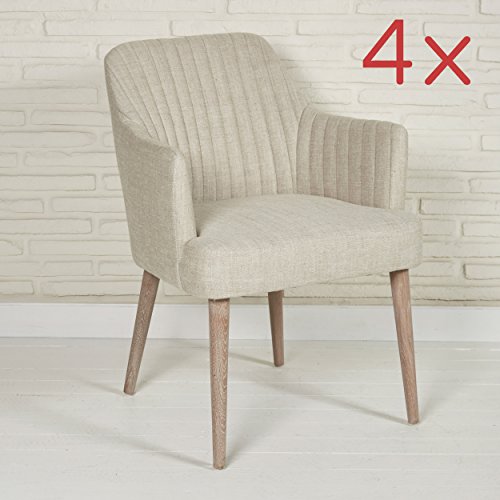 4x Designer Lounge Polstersessel Armlehnenstühle Esszimmerstühle für Wohnzimmer oder Esszimmer - Elegante Stoffsessel Stühle in beige mit Armlehnen