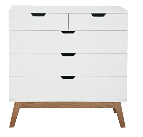 AC Design Furniture H000014405 Kommode Dorte, 90 x 90 x 48 cm, 3 + 2 Schubladen, Holz lackiert, weiß matt