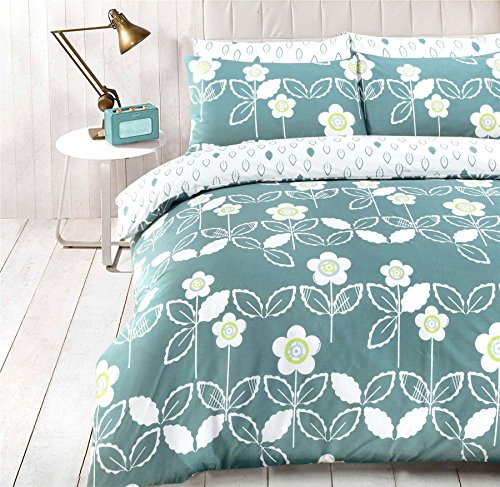 Bettbezug, bedruckt Bettbezug Bettwäsche Set mit Kissen Fall in alle Größe, Duvet Scandi Floral Teal, Super King