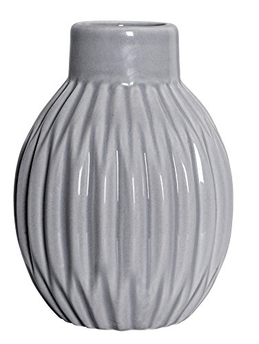 Bloomingville Vase geriffelt grau Blumenvase skandinavisch Porzellan Höhe 11 cm