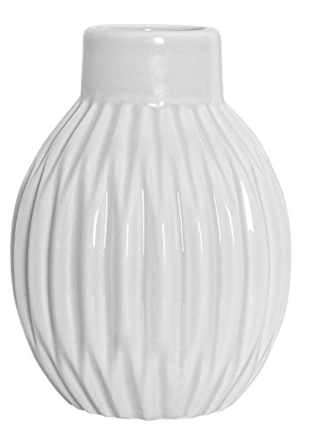 Bloomingville Vase geriffelt matt weiß Blumenvase skandinavisch Porzellan Höhe 11 cm