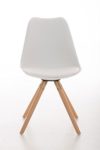 CLP Design Retro Stuhl PEGLEG, Schalenstuhl Sitzhöhe 46 cm, gepolstert, Sitz Kunststoff / Kunstleder weiß, Holzgestell natura