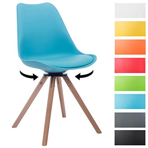 CLP Design Retro-Stuhl TROYES RUND mit Kunstlederbezug und hochwertiger Sitzfäche | 360° drehbarer Stuhl mit Schalensitz und massiven Holzbeinen | In verschiedenen Farben erhältlich