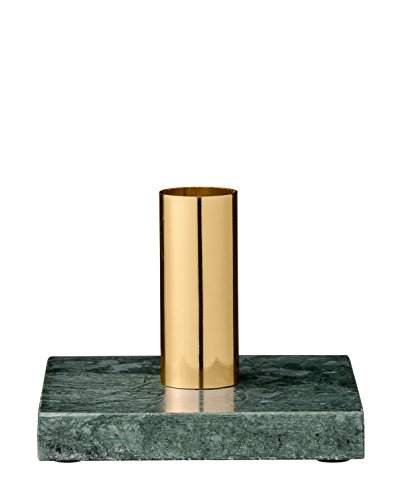 Candle Stick, Green Marble w/Gold Tube W10xL10xH8,5 cm, Candle Ø2 cm [W]