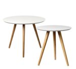 Coffee table, round, wood, white/nature, s/2 d59,5xh46cm, d39,5xh40,50cm