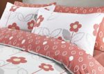 Coton Modus Scandi Floral Coral bedruckt Poly Cotton Quilt Bettbezug Bettwäsche Set mit passenden Kissen Single Double King Super King, korallenrot, Doppelbett