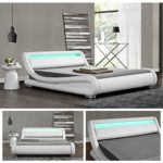 DIABLO Weiss LED Doppelbett Polsterbett Bettgestell Bett Lattenrost Kunstleder