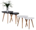 Design Beistelltisch 2er Set SKANDI Form Dreieck Skandinavischer Retro Look Satztisch | Matt Lackierter Wohnzimmertisch mit Holz-Gestell | Wohnzimmer Möbel Tisch | Dreibein Couchtisch 2 Teilig Farbe: Weiß