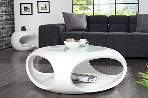 DuNord Design Couchtisch Sofatisch TORSION weiss hochglanz Glasfaser Retro Design Lounge