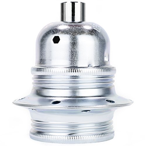 E27 Lampen-Fassung aus Metall mit Außengewinde und Schraubringen, verzinkt Zink, inkl. Klemmnippel Zugentlastung Metall Chrom-Finish