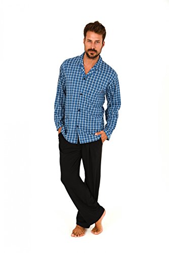 Eleganter Herren Pyjama langarm zum durchknöpfen in blau 171 101 90 404, Farbe:marine;Größe:58