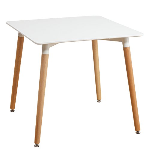 Esstisch Weiß 80 x 80 cm Holzbeine Esszimmertisch Tisch Retro Retrolook Skandinavisch
