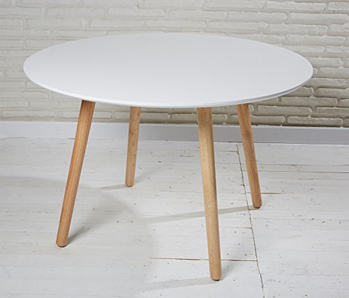Esszimmertisch rund 110cm Durchmesser in weiß aus Holz - Retro Tisch Holzbeine Esstisch