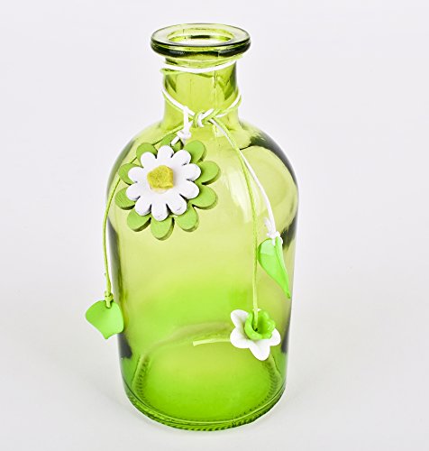 Flasche Blüten Deko Glas 13x6x6cm grün Design Dekoration