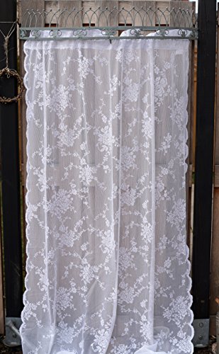 Gardinenschal Vorhang 'Wila' 2er Set 120 x 240 cm (BxH) transparent mit floralem Muster weiß Skandinavisch Landhaus Shabby French Vintage Retro Antik Nostalgie