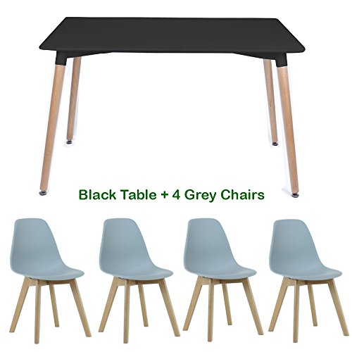 P & N Homewares® EVA Esstisch und Stühle Set 4 Stühle und 1 schwarz Esstisch Retro und Moderne Esszimmergarnitur weiß schwarz und grau Stühle