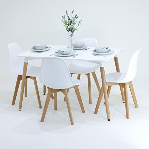 P & N Homewares® EVA Esstisch und Stühle Set 4 weiß und 1 weiß Esstisch Retro und Moderne Esszimmergarnitur