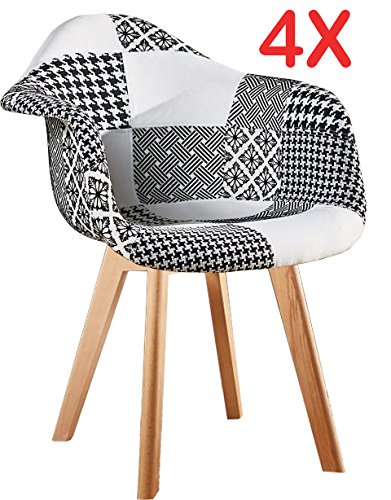 P & N Homewares® Fabia schwarz und weiß Patchwork Esstisch und Stuhl Set mit Wahl zu kaufen Set Stühle nur skandinavischen Dining Set Tulip Stuhl Beine Design, 4 Chairs Only