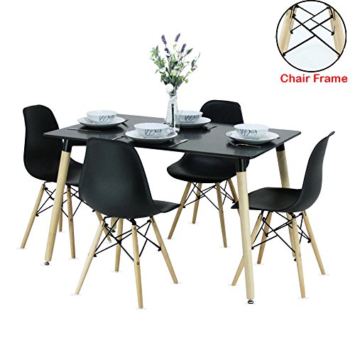 P & N Homewares® Romano Moda Dining Set Retro Inspiriert Stuhl und Tisch wird mit Schwarz Tisch und 4 schwarz Stühle Moderne Esszimmergarnitur schwarz