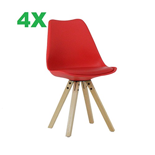P & N Homewares® (Satz von 4) Sofia Eiffelturm inspiriert Stuhl aus Kunststoff Retro Weiß Schwarz Grau Rot Gelb Pink Grün Blau weiß Skandinavischen Stuhl (ROT)