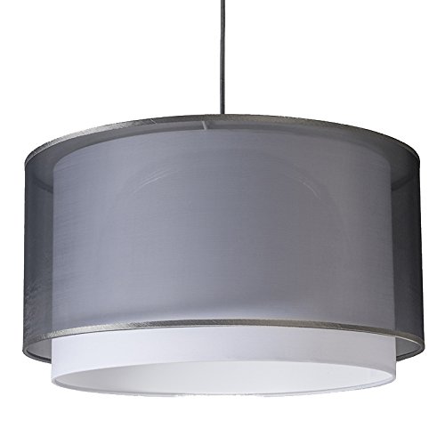 QAZQA Modern Pendelleuchte / Pendellampe / Hängelampe / Lampe / Leuchte mit Schirm schwarz-weiß rund 47cm / Innenbeleuchtung / Wohnzimmer / Schlafzimmer / Küche Kunststoff / Textil / Rund LED geeignet
