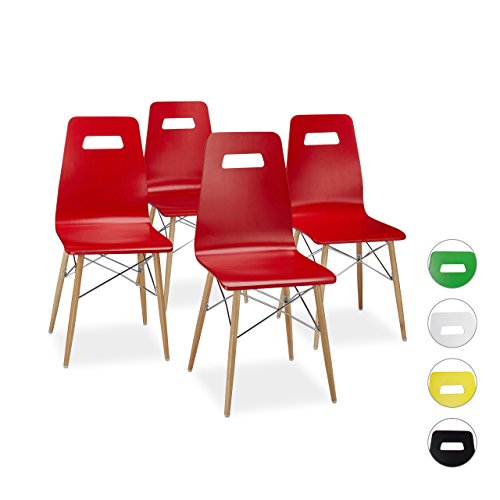Relaxdays Design Stuhl 4-er Set ARVID, Holz, Esszimmer-Stuhl, modern, HxBxT: 92 x 43 x 40 cm, Retro