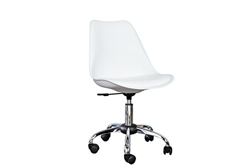 Retro Designklassiker Bürostuhl SCANDINAVIA MEISTERSTÜCK weiß Stuhl mit hochwertig verchromten Stuhlgestell und Rollen