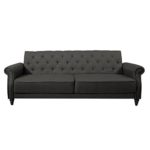 Retro Schlafsofa Couch mit Schlaffunktion 3-Sitzer CORAL in grau Stoffbezug, klappbare Rückenlehne
