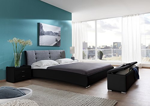 SAM® Design Polsterbett Bastia 120 x 200 cm Bett in schwarz - grau Kopfteil abgesteppt mit Chromfüße auch als Wasserbett verwendbar