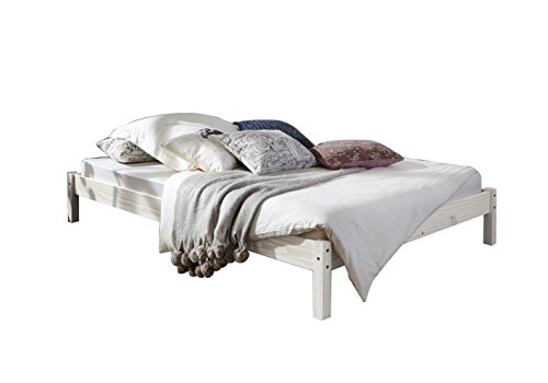 SAM® Futonbett, Gästebett weiß aus Kiefernholz, massives Bett aus Kiefer, zeitlose Optik für Ihr Schlafzimmer, 140 x 200 cm [53262795]