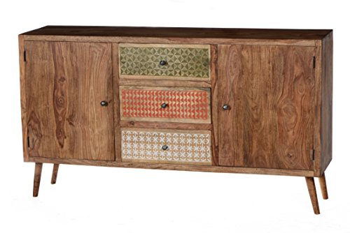 SIT-Möbel 4303-01 Sideboard Scandi, 150 x 38 x 85 cm, Sheshame lackiert, Gestell natur, Front bunt