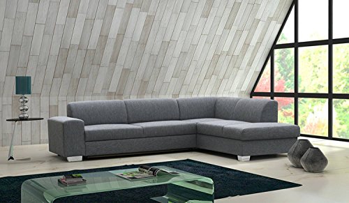 Sofa Elmo mit Ottomane rechts in grau mit Bettfunktion und Staukasten – Abmessungen: 280 x 220 cm (L x B)