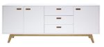 Tenzo 2176-001 Bess Designer Sideboard, lackiert, Matt, Untergestell massiv, 82 x 200 x 43 cm, weiß / eiche