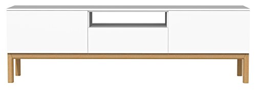 Tenzo 2273-001 Patch Designer TV-Bank, lackiert, Matt, Untergestell massiv, 56 x 179 x 47 cm, weiß / eiche