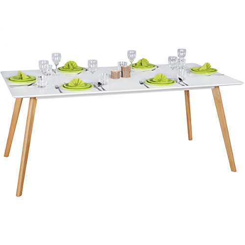 WOHNLING Esszimmertisch 180 x 76 x 90 cm aus MDF Holz | Esstisch mit Tischplatte in weiß | Robuster Küchen-Tisch im Retro Stil | Holz-Tisch in skandinavischem Design | Untergestell in Eichefurnier