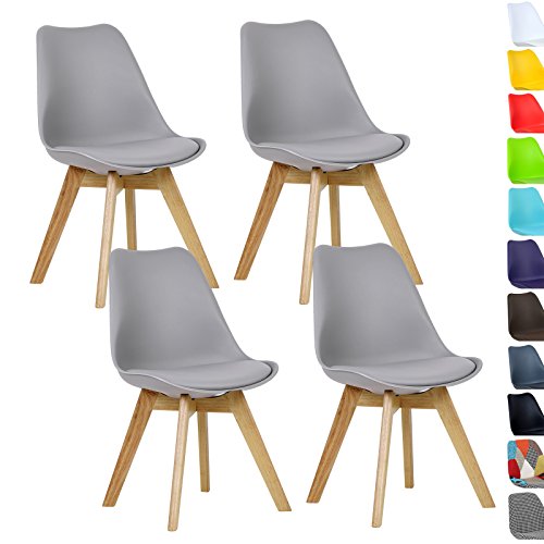 WOLTU® 4er Set Esszimmerstühle Küchenstuhl Design Stuhl Esszimmerstuhl Kunstleder Holz Neu Design Grau BH29gr-4