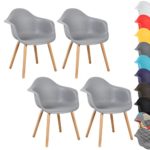 WOLTU® 4er Set Esszimmerstühle Küchenstuhl Design Stuhl Esszimmerstuhl mit Lehne Kunststoff Holz Neu Design Grau BH37gr-4