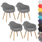 WOLTU® 4er Set Esszimmerstühle Küchenstuhl Design Stuhl Esszimmerstuhl mit Lehne Leinen Holz Neu Design Hahnenmuster BH37swh-4
