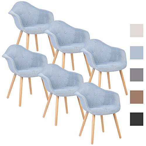 WOLTU® BH55hbl-6 6 x Esszimmerstühle 6er Set Esszimmerstuhl mit Lehne Design Stuhl Küchenstuhl Leinen Holz Hellblau