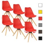 WOLTU BH57rt-6 6 x Esszimmerstühle 6er Set Esszimmerstühle Design Stuhl Küchenstuhl 360° frei drehbar Holz Neu Design Rot