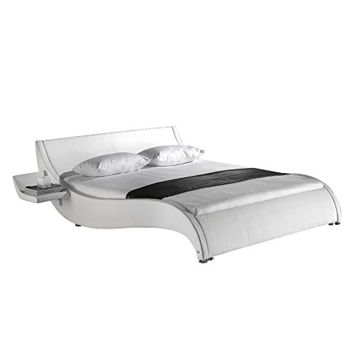 XXS® Möbel Design Bett Macao 200 x 200 cm weiß geschwungenes Design Lederlook inkl. Nachttisch Ablage
