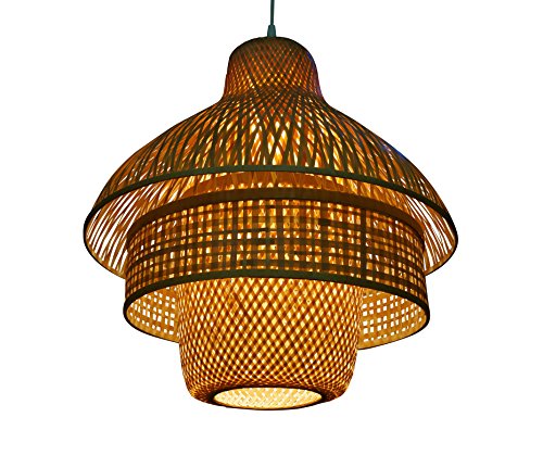 Zimmerlampe Can Tho dreiteilig, Lampe aus Bambus als Hängelampe, Pendelleuchte für Wohnzimmer, Schlafzimmer und Küche, asiatische Einrichtung, handgeflochten aus Bambus