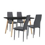 [en.casa] Esstisch / Esszimmertisch / Küchentisch (120x80cm) mit 4 Polster-Stühlen aus PU- Kunstleder schwarz + dunkelgrau - Essgruppe in Sparpaket