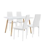 [en.casa] Esstisch / Esszimmertisch / Küchentisch (120x80cm) mit 4 Polster-Stühlen aus PU- Kunstleder weiß - Essgruppe in Sparpaket