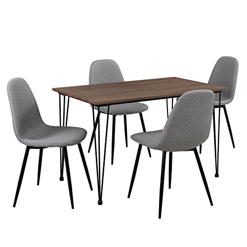 [en.casa]® Esszimmermöbel Grau + Holz Optik Stuhl und Tisch