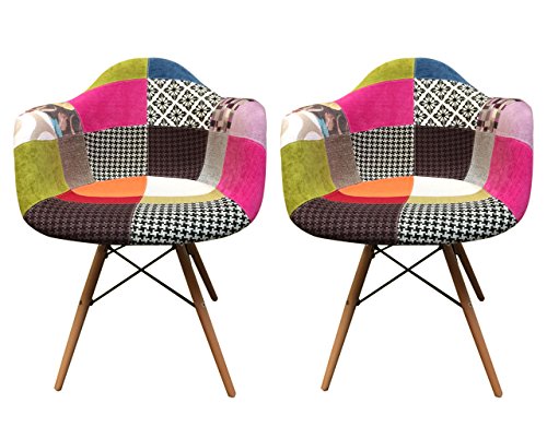 2 Stück Sessel/Stühle teppichflächen Design klaren Linien und hervorragende Verarbeitung mit Stoff gepolstert & Füße Buche – Collection Retro – Patchwork