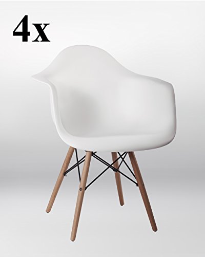 4er Set Stuhl Esszimmerstühle Küchenstühle in WEISS Küchenstuhl mit Holzbeinen Retro Design Duhome 0549