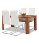 Agionda® Esstisch + Stuhlset : 1 x Esstisch Toledo Nussbaum 120 x 80 + 4 Freischwinger weiß mit hochwertigem PU Kunstleder