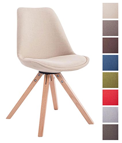 CLP Design Retro-Stuhl TOULOUSE SQUARE, Stoffbezug gepolstert creme, Holzgestell Farbe natura, Bein-Form eckig